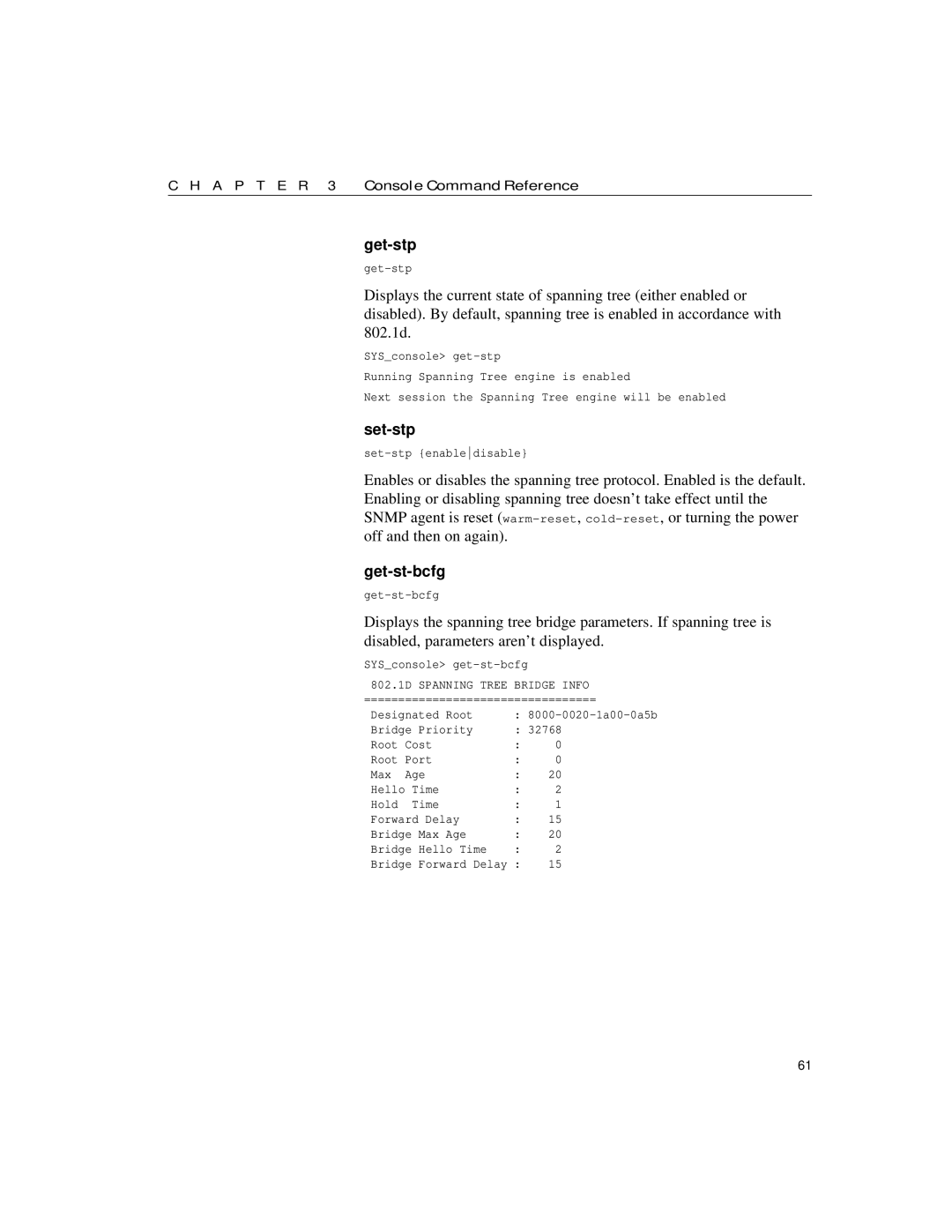 Intel 10/100 manual Get-stp, Set-stp, Get-st-bcfg 