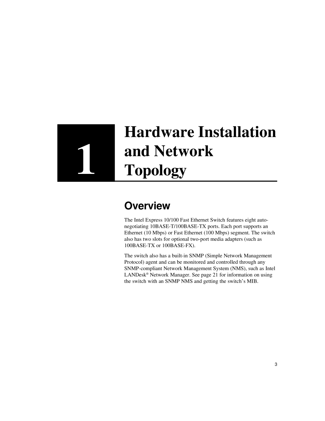 Intel 10/100 manual Topology, Overview 