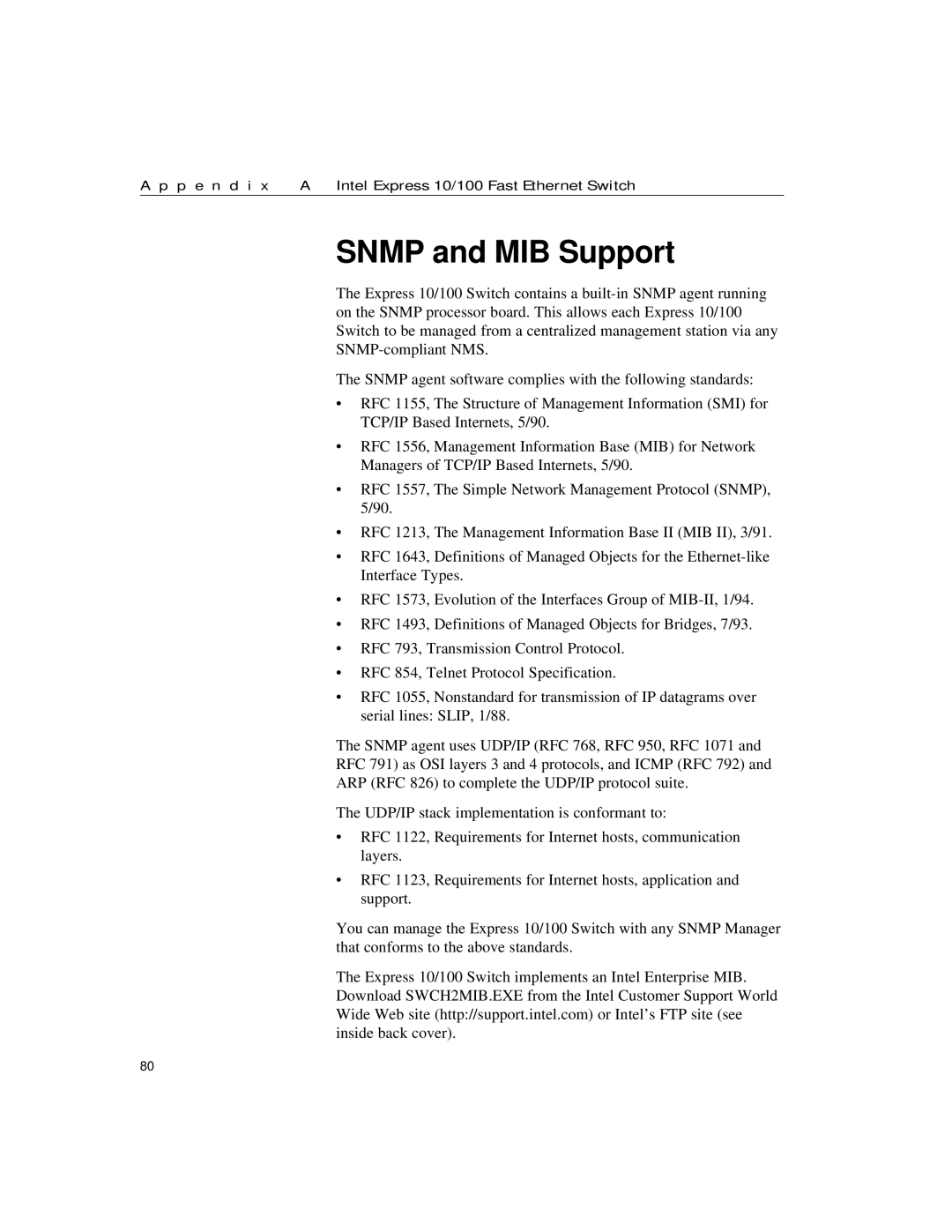 Intel 10/100 manual Snmp and MIB Support 