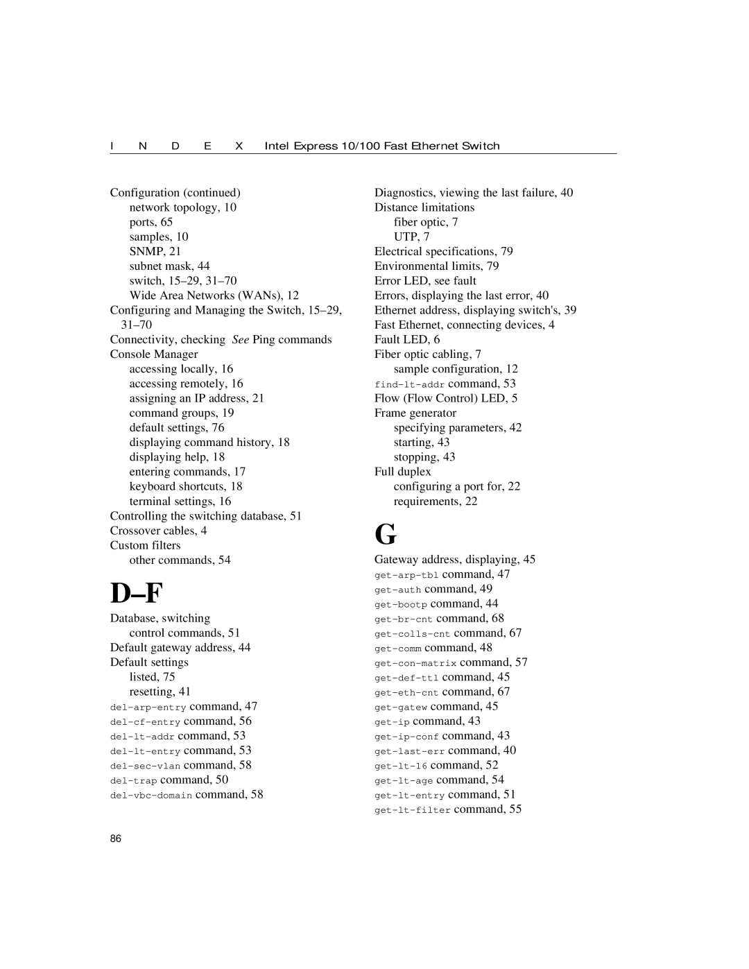 Intel 10/100 Get-authcommand, Get-bootpcommand, Database, switching, Control commands, Listed, Resetting, Get-gatewcommand 