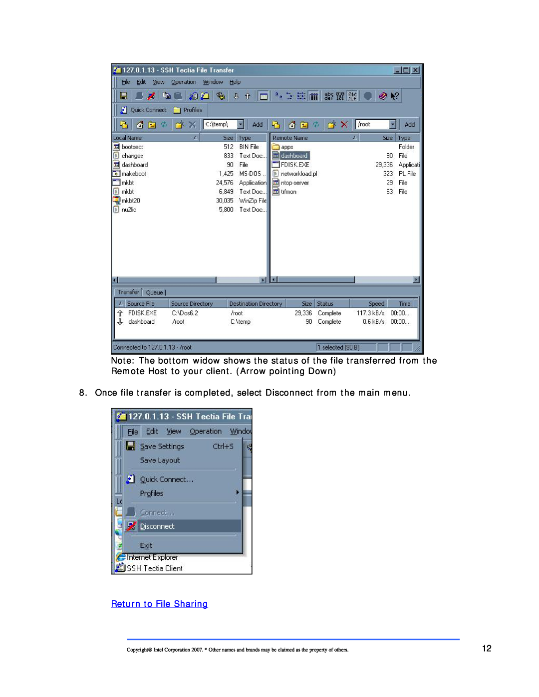 Intel 120000 manual Return to File Sharing 