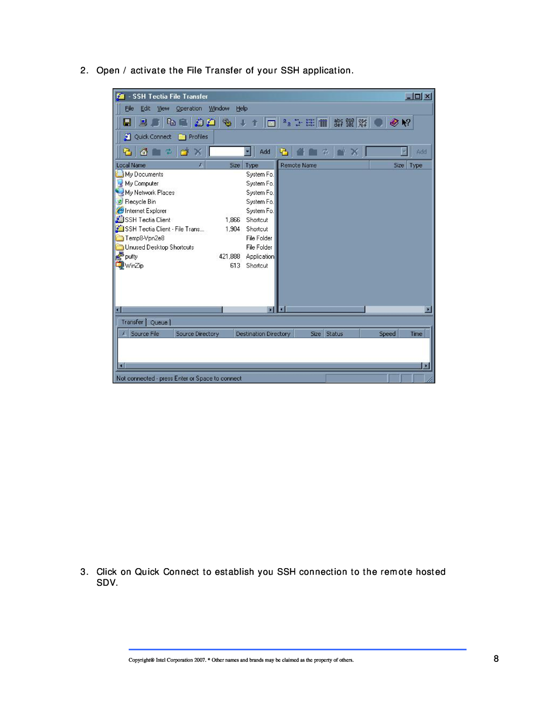 Intel 120000 manual Open / activate the File Transfer of your SSH application 