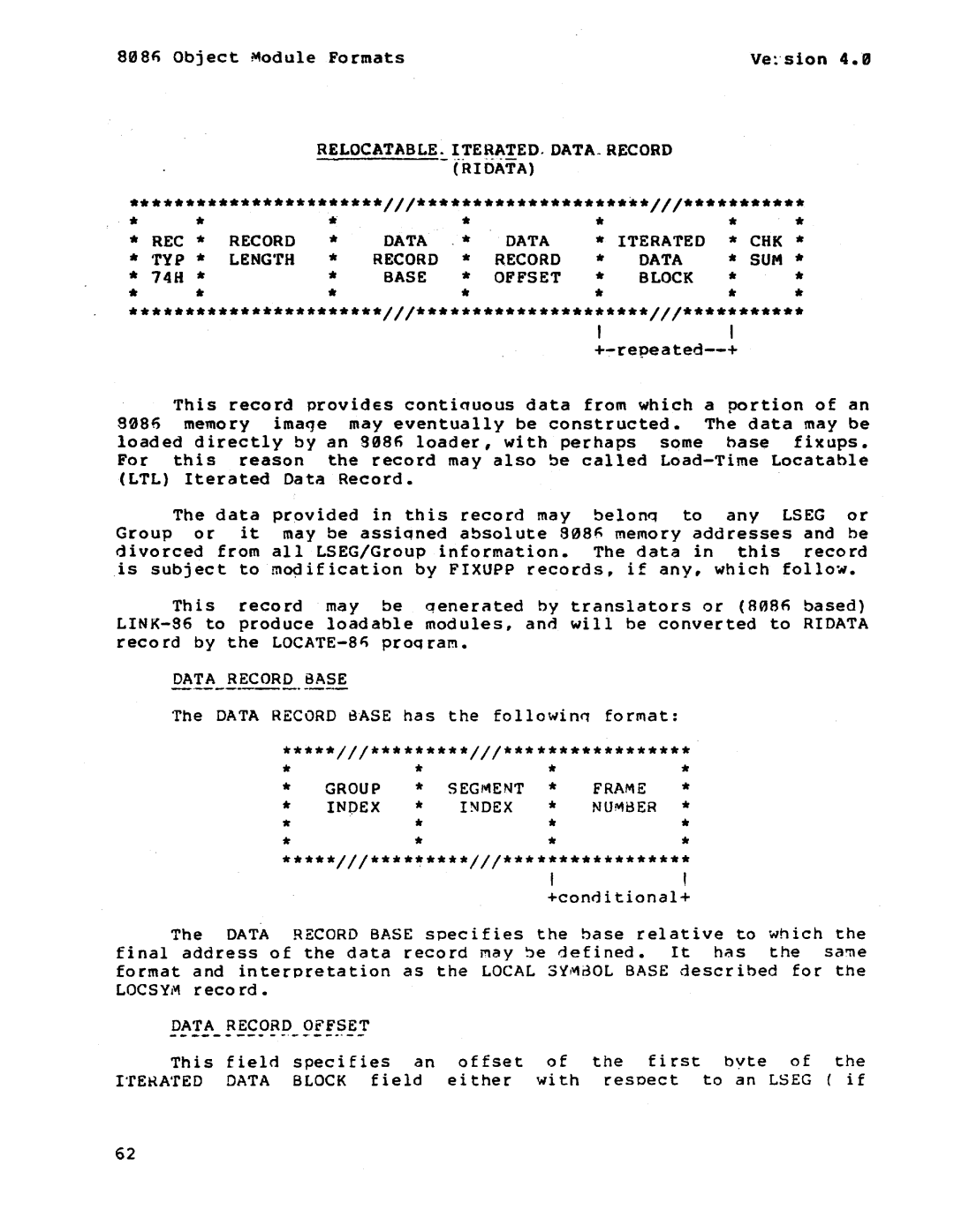 Intel 121748-001 manual REC Record, Iterated, Data Record Base, Data Record Offset 