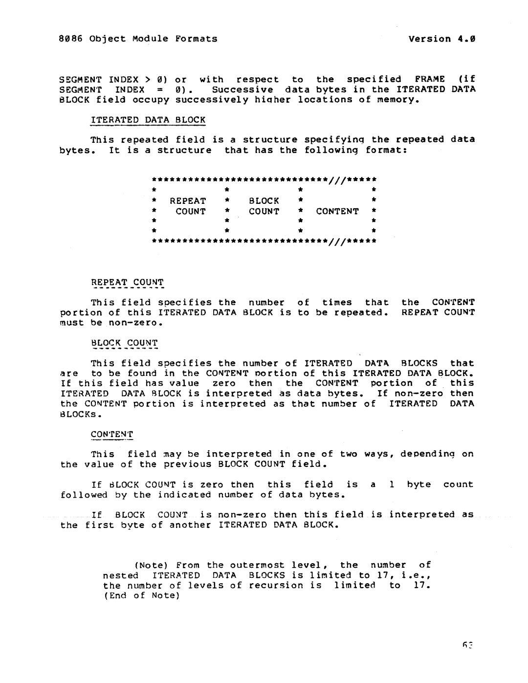 Intel 121748-001 manual Iterated Data Block, Repeat Block Count Content Repeat Count 