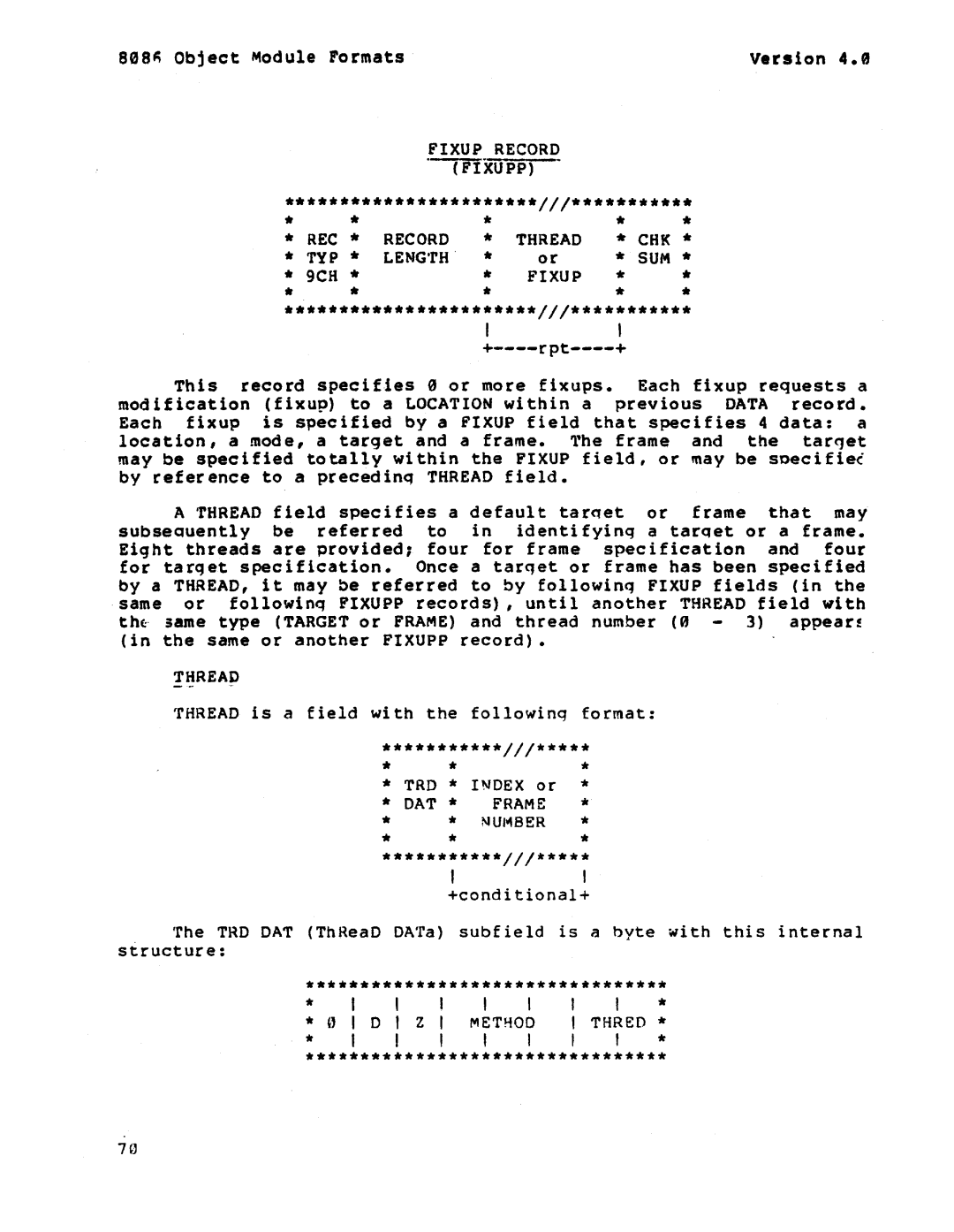 Intel 121748-001 manual Fixupp, Thread is a field with the followinq format, Structure, Rec 