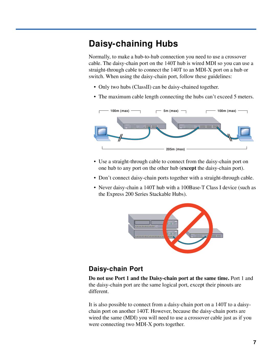 Intel 140T quick start Daisy-chaining Hubs, Daisy-chain Port 