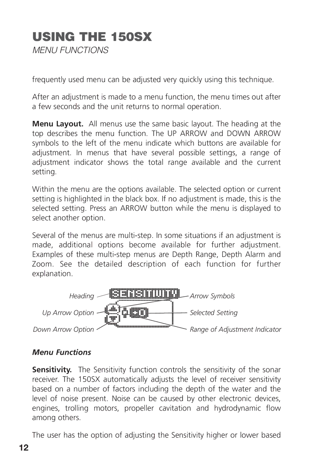 Intel 150SX manual Menu Functions 