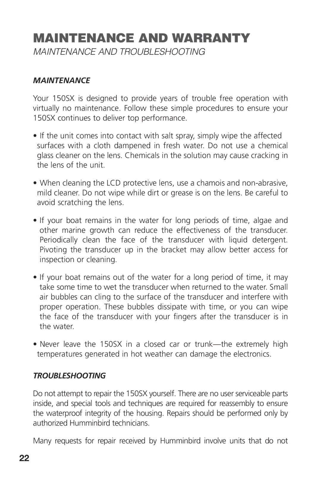 Intel 150SX manual Maintenance and Troubleshooting 