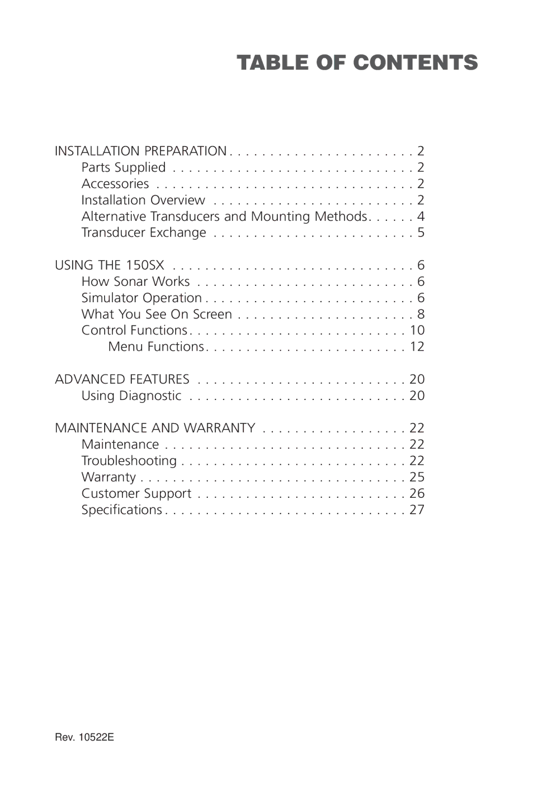 Intel 150SX manual Table of Contents 