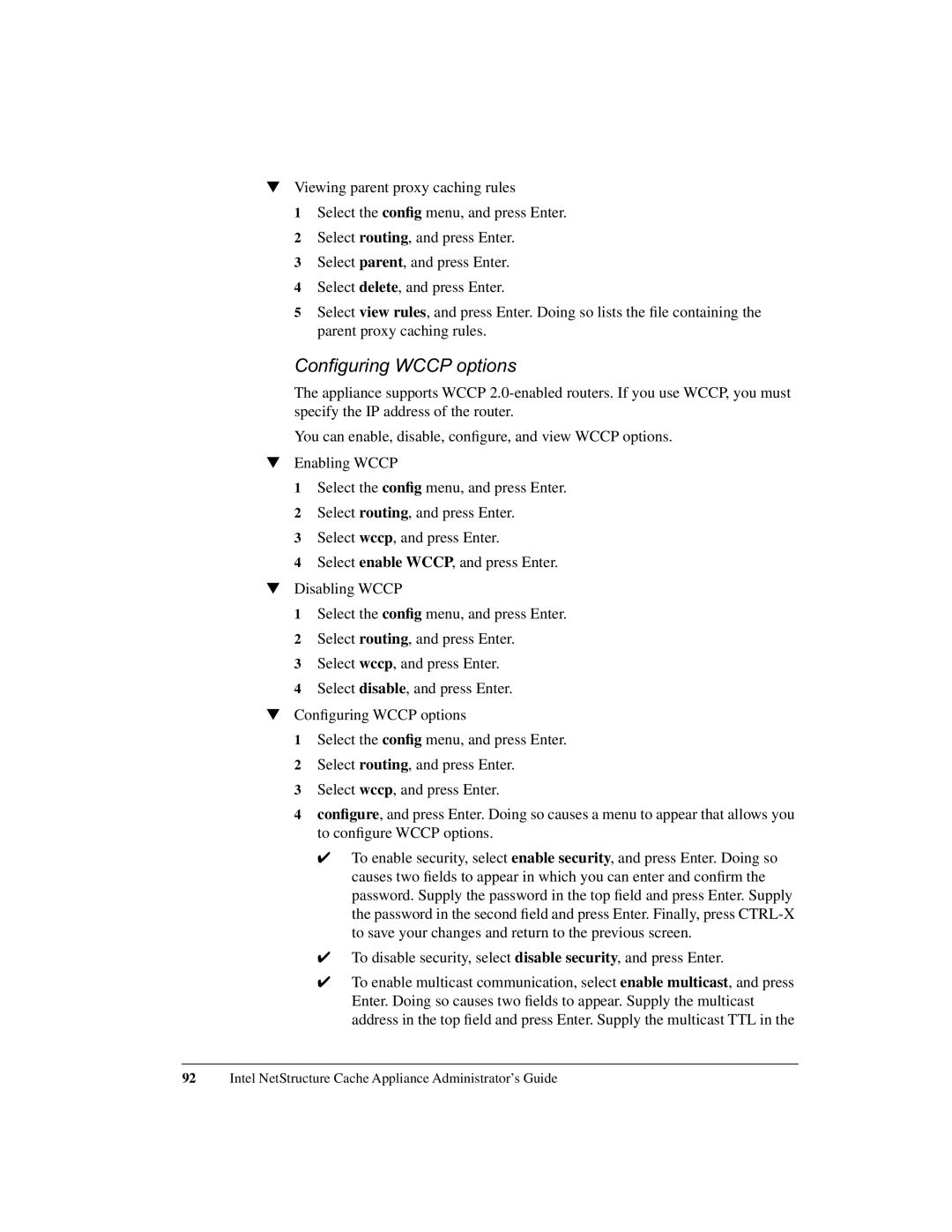 Intel 1520 manual Configuring Wccp options 