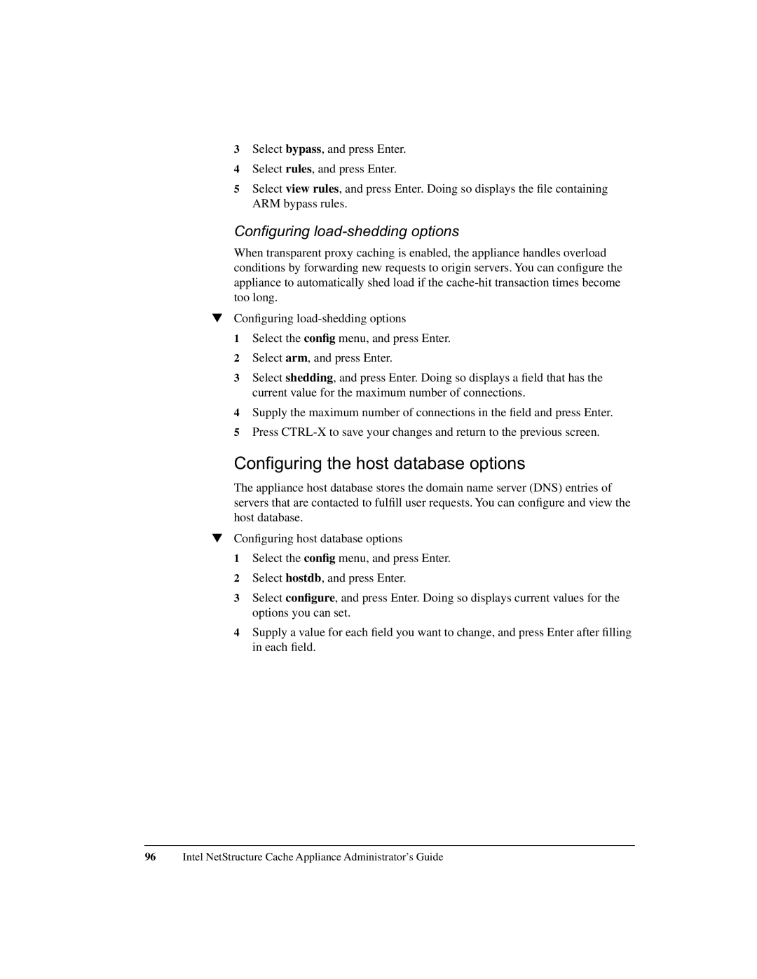 Intel 1520 manual Configuring the host database options, Configuring load-shedding options 