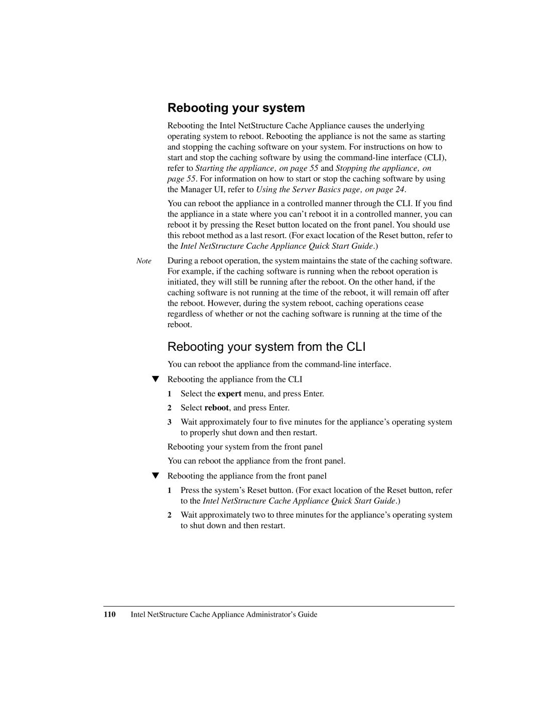 Intel 1520 manual Rebooting your system from the CLI 