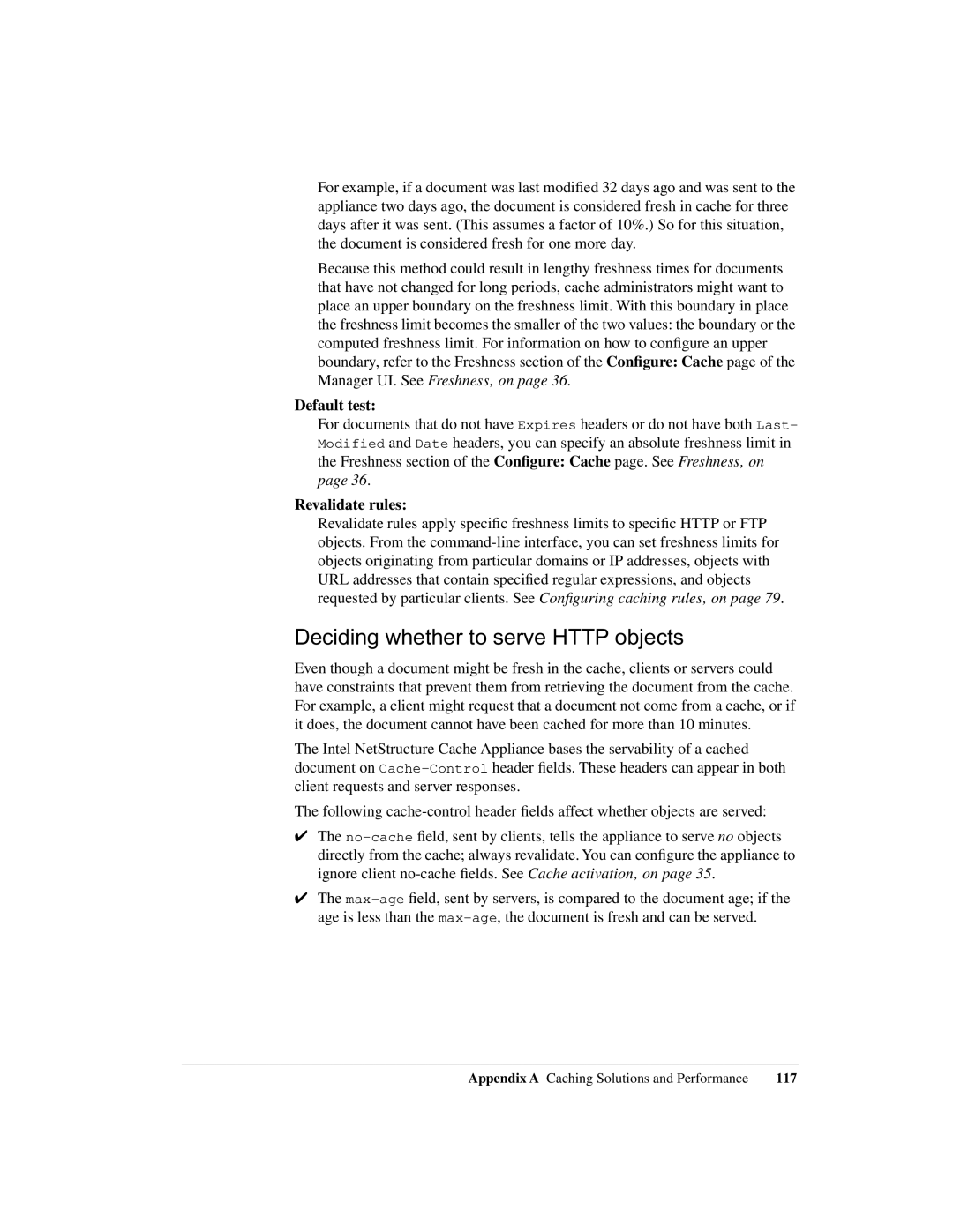 Intel 1520 manual Deciding whether to serve Http objects, Default test, Revalidate rules 