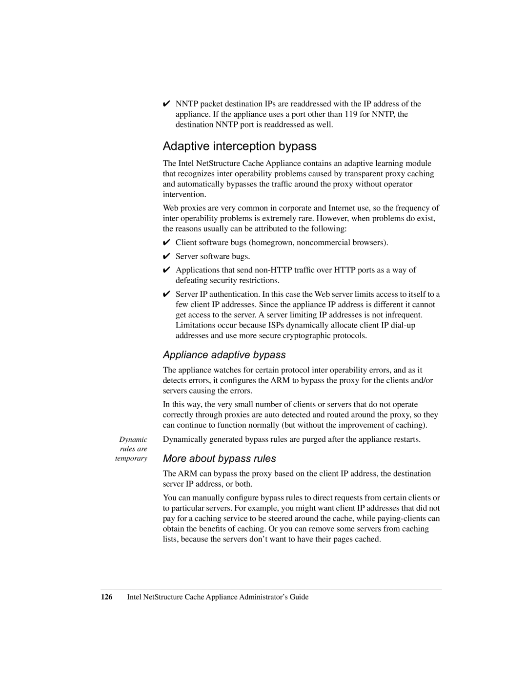 Intel 1520 manual Adaptive interception bypass, Appliance adaptive bypass, More about bypass rules 