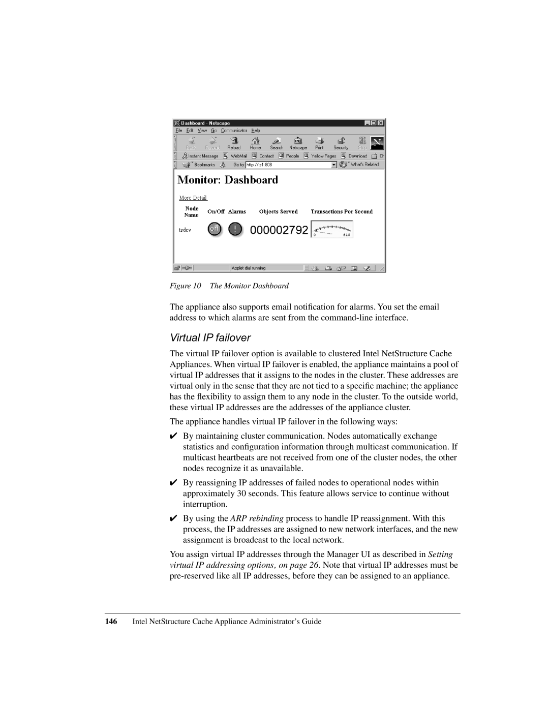 Intel 1520 manual Virtual IP failover, Monitor Dashboard 