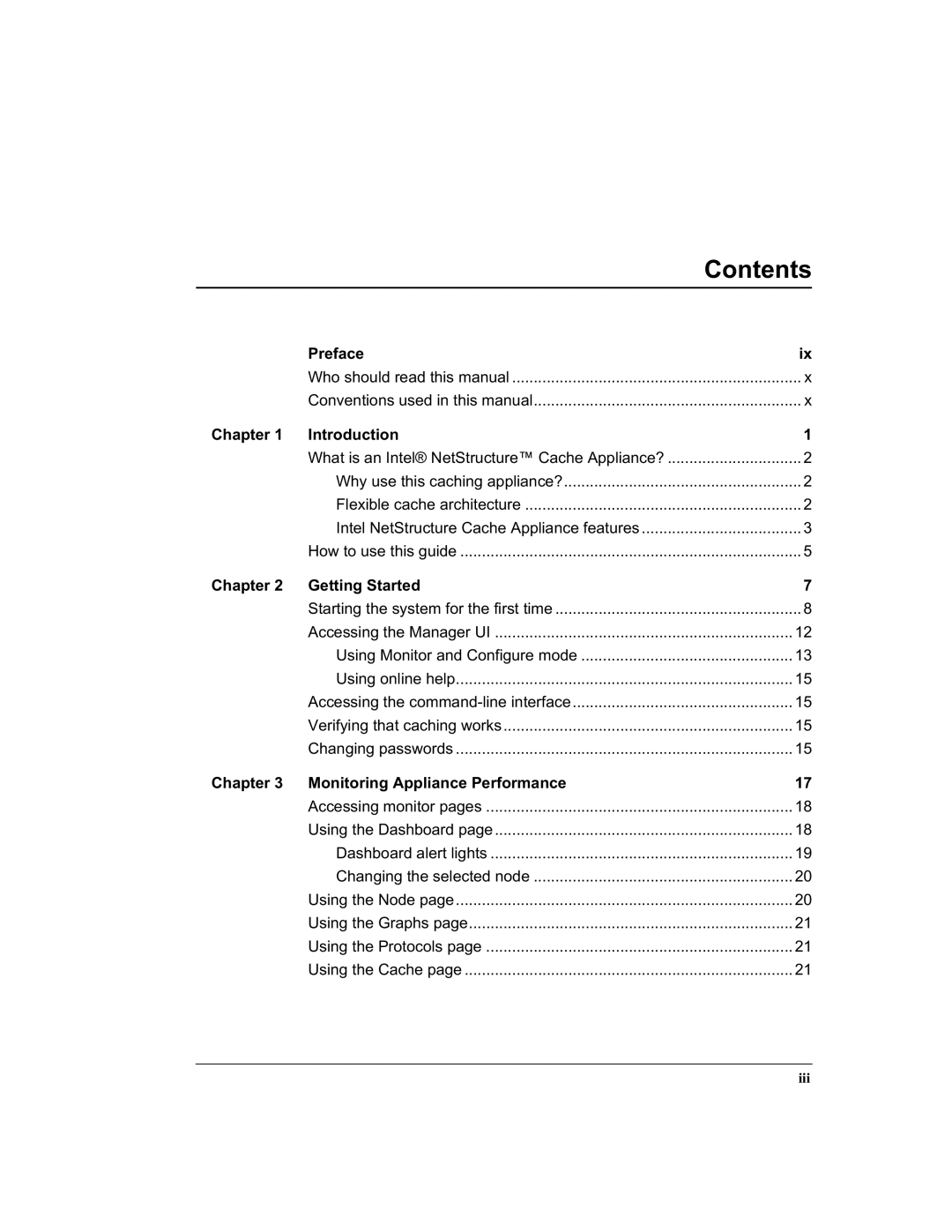 Intel 1520 manual Contents 