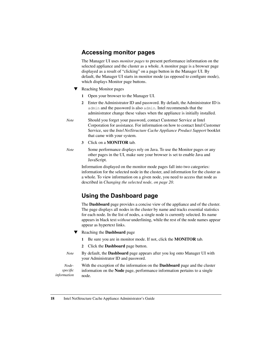 Intel 1520 manual Accessing monitor pages, Using the Dashboard 