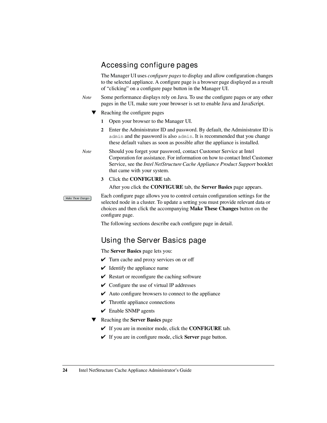 Intel 1520 manual Accessing configure pages, Using the Server Basics 