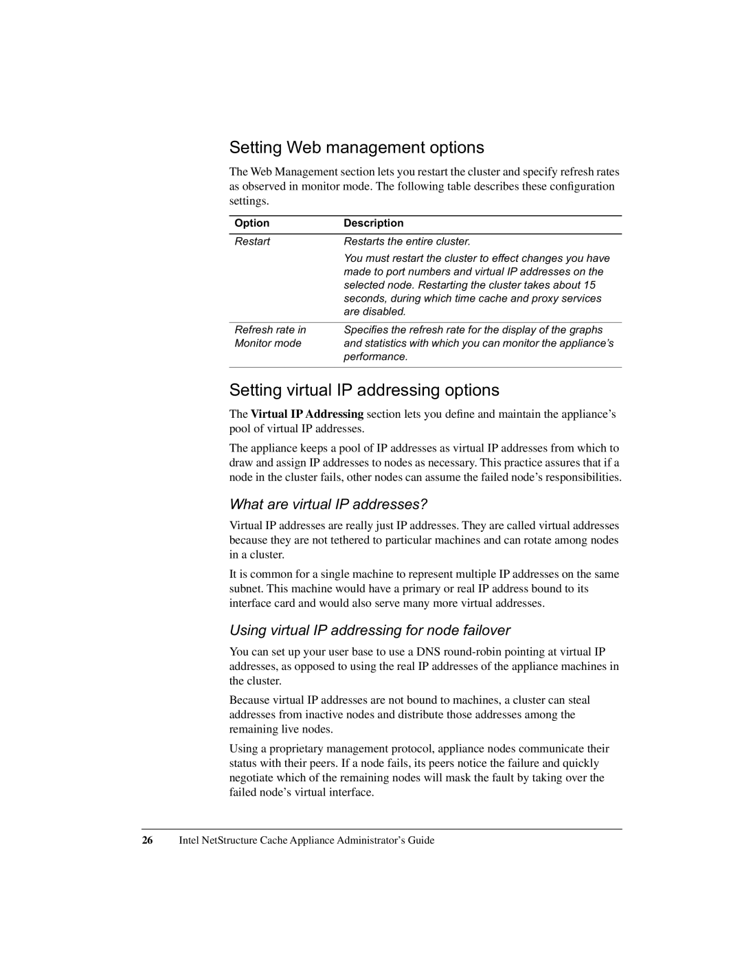 Intel 1520 manual Setting Web management options, Setting virtual IP addressing options, What are virtual IP addresses? 