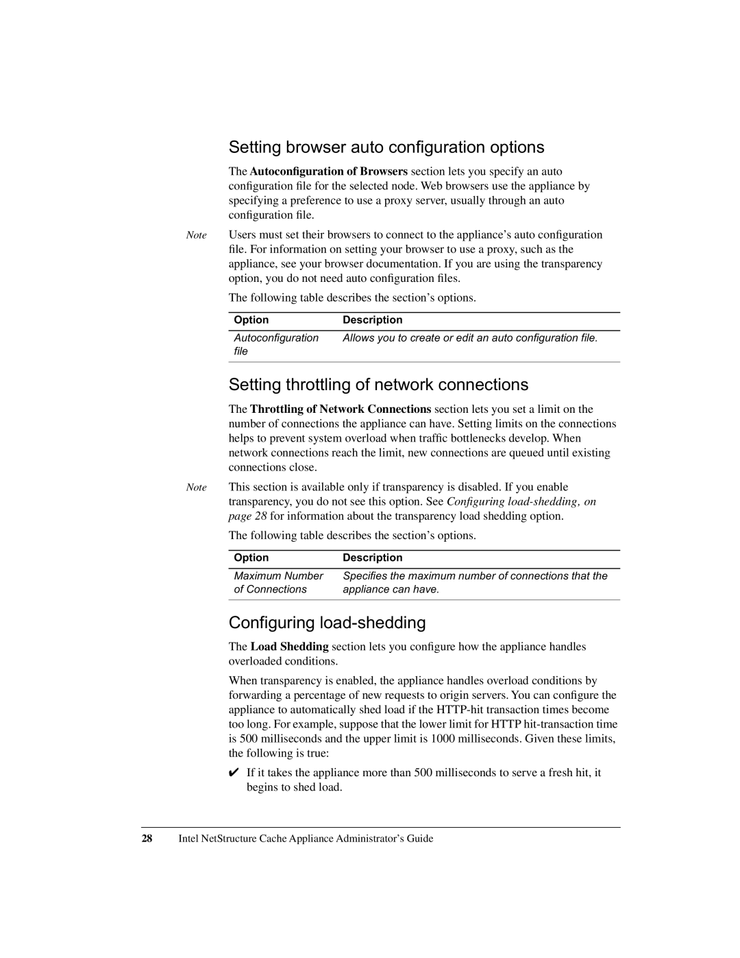 Intel 1520 manual Setting browser auto configuration options, Setting throttling of network connections 