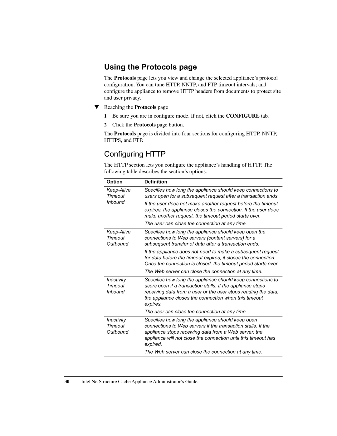 Intel 1520 manual Configuring Http, Option Definition 