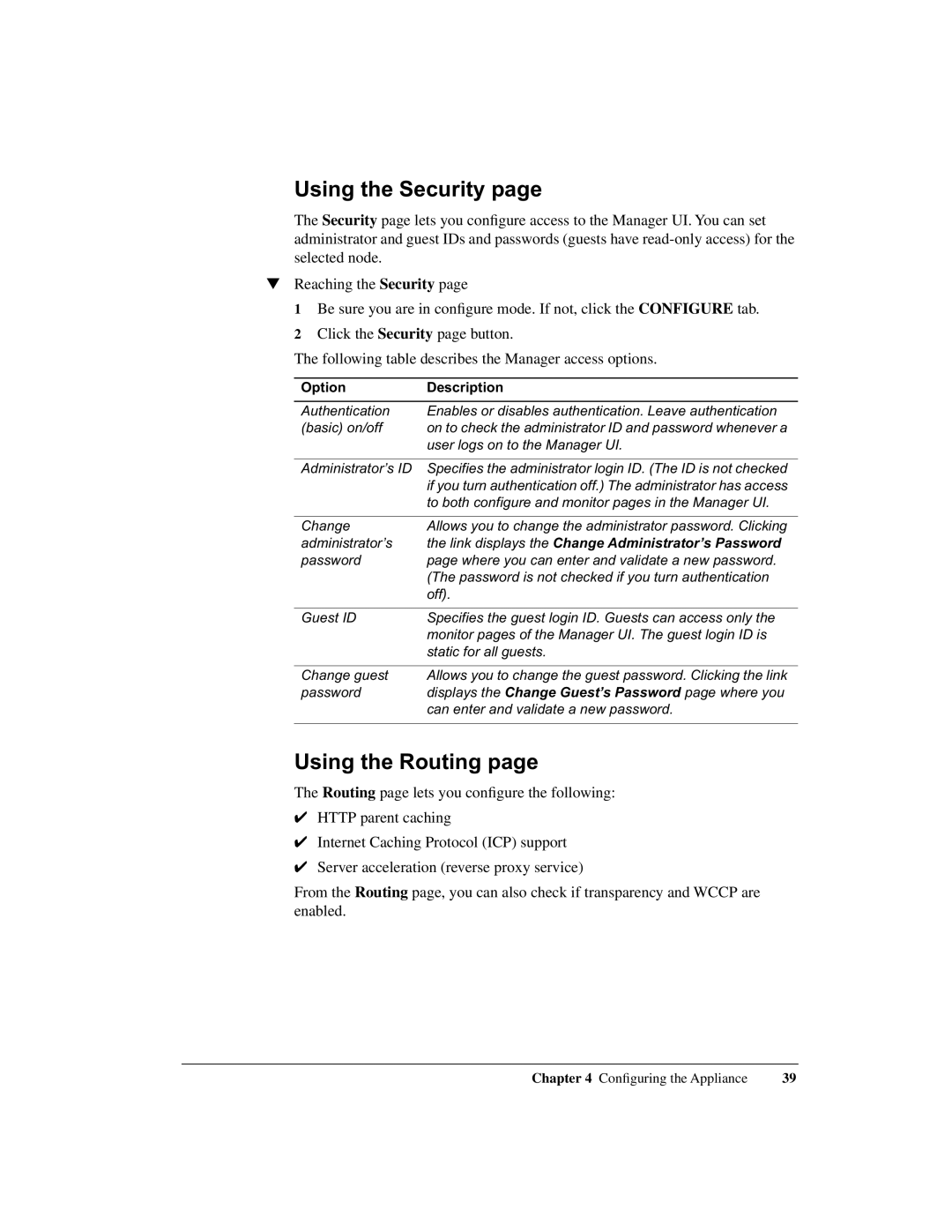 Intel 1520 manual Using the Security, Using the Routing, Link displays the Change Administrator’s Password 