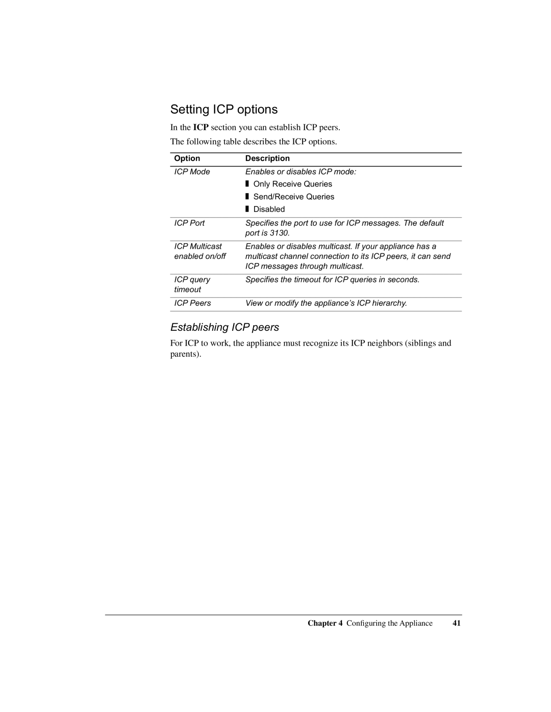 Intel 1520 manual Setting ICP options, Establishing ICP peers 