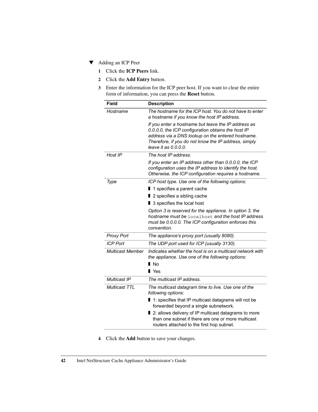 Intel 1520 manual Field Description 