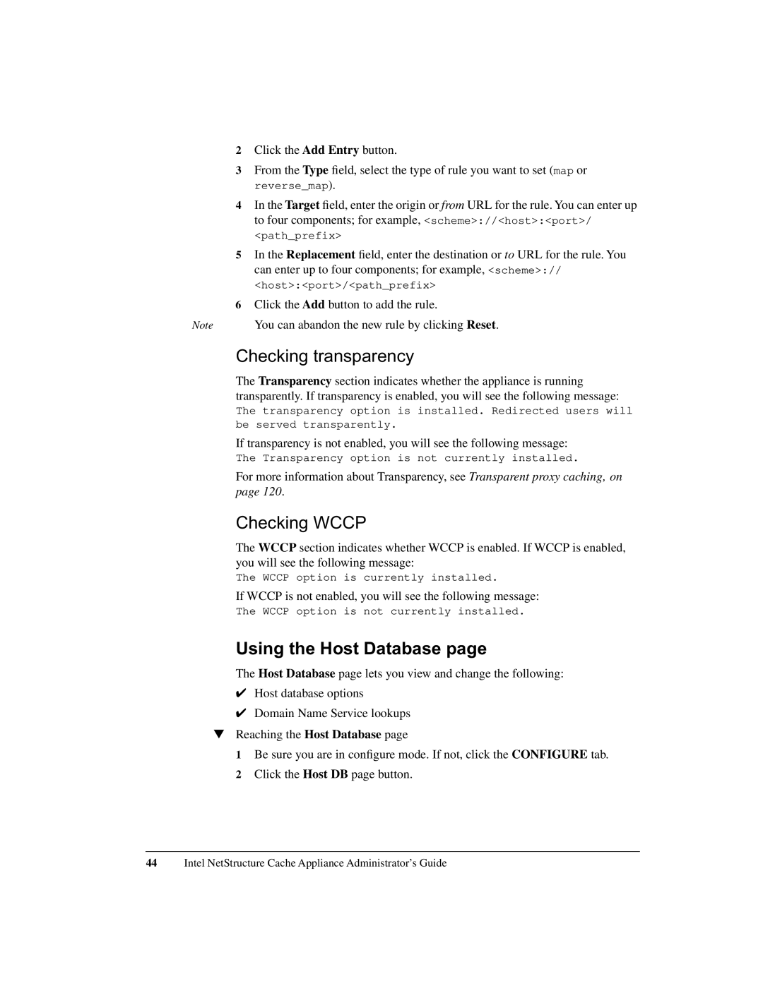 Intel 1520 manual Checking transparency, Checking Wccp, Using the Host Database 