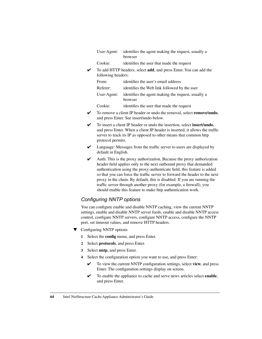 Intel 1520 manual Configuring Nntp options 