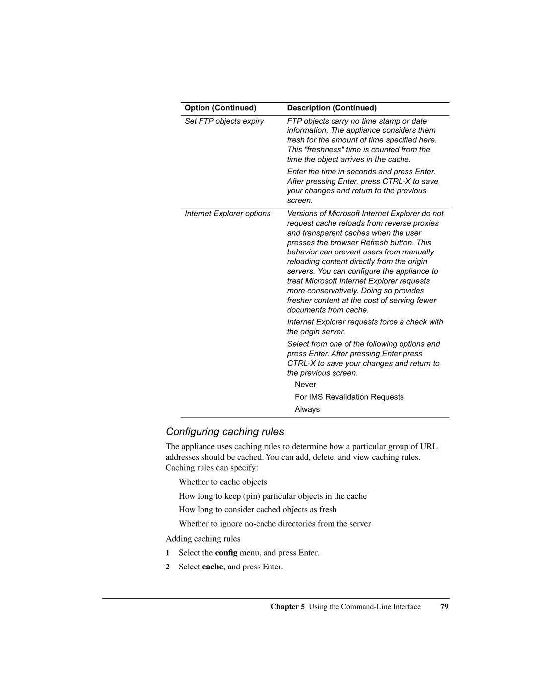 Intel 1520 manual Configuring caching rules 