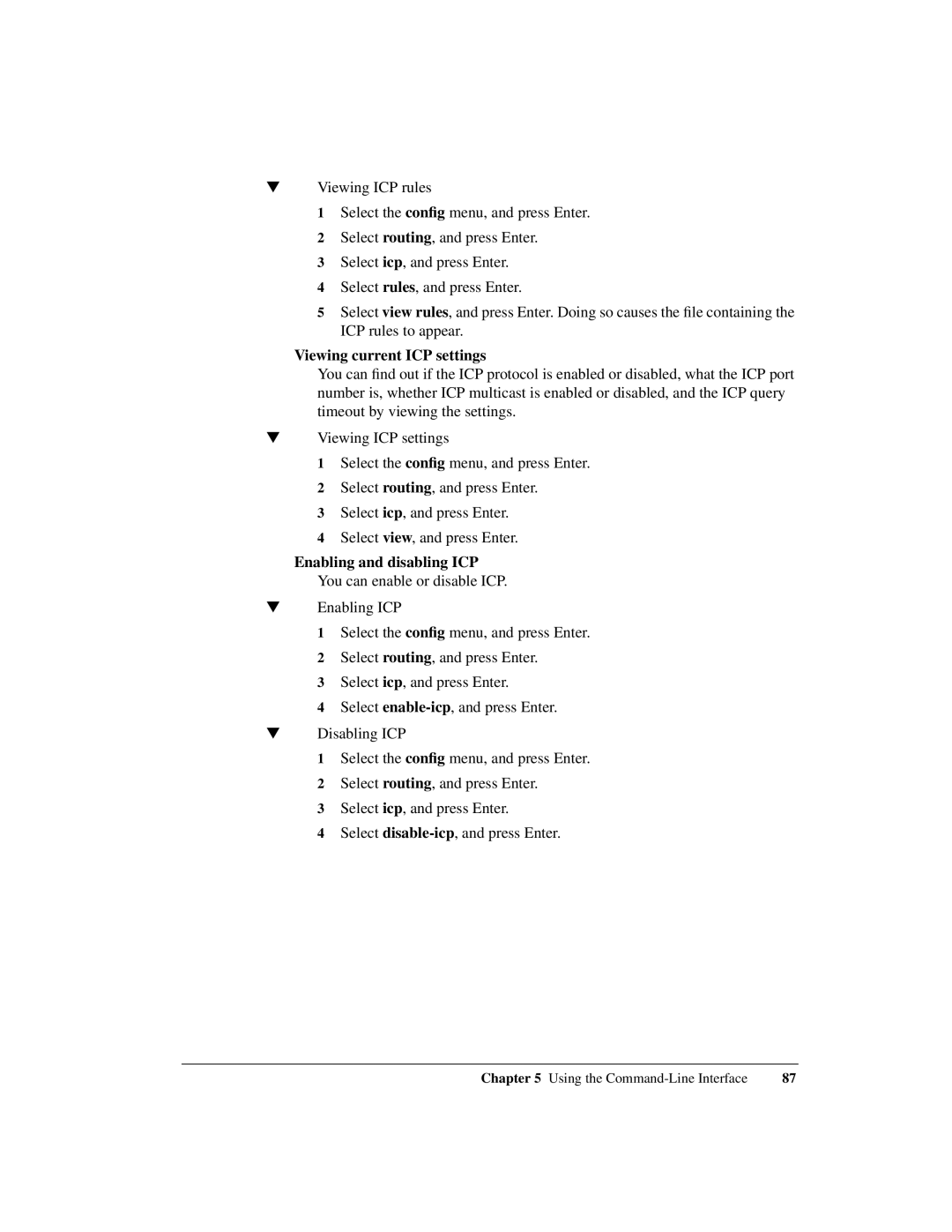 Intel 1520 manual Viewing current ICP settings, Enabling and disabling ICP 