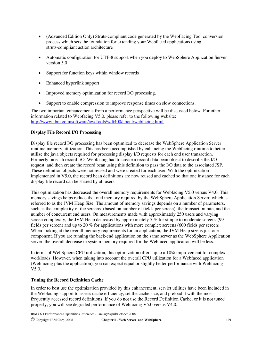 Intel AS/400 RISC Server, 170 Servers, 7xx Servers Display File Record I/O Processing, Tuning the Record Definition Cache 