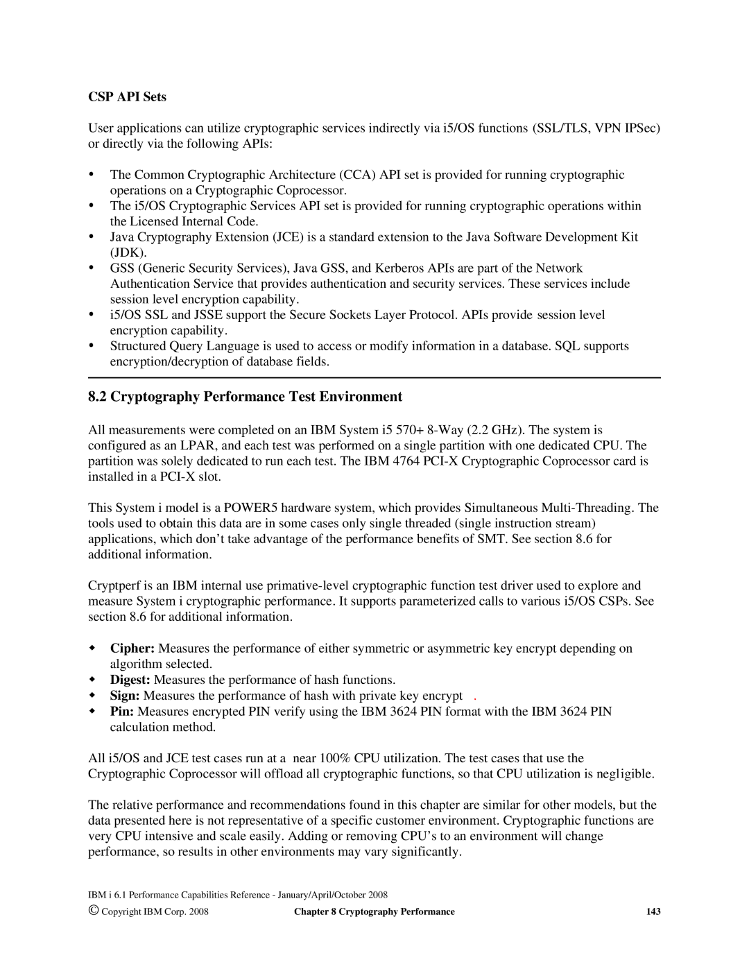 Intel 7xx Servers, 170 Servers, AS/400 RISC Server manual Cryptography Performance Test Environment, CSP API Sets 