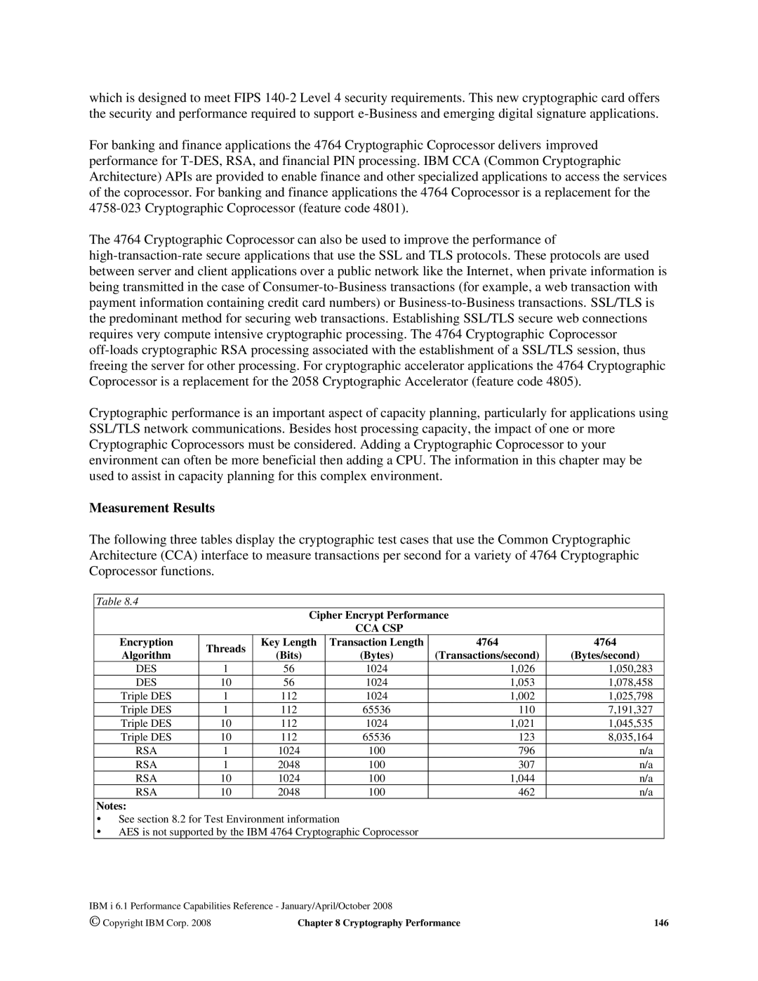 Intel 7xx Servers, 170 Servers manual Cipher Encrypt Performance, Encryption Threads, 4764, Transactions/second Bytes/second 