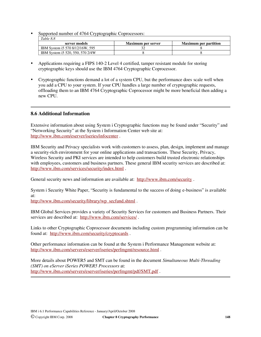 Intel AS/400 RISC Server, 170 Servers manual Additional Information, Supported number of 4764 Cryptographic Coprocessors 