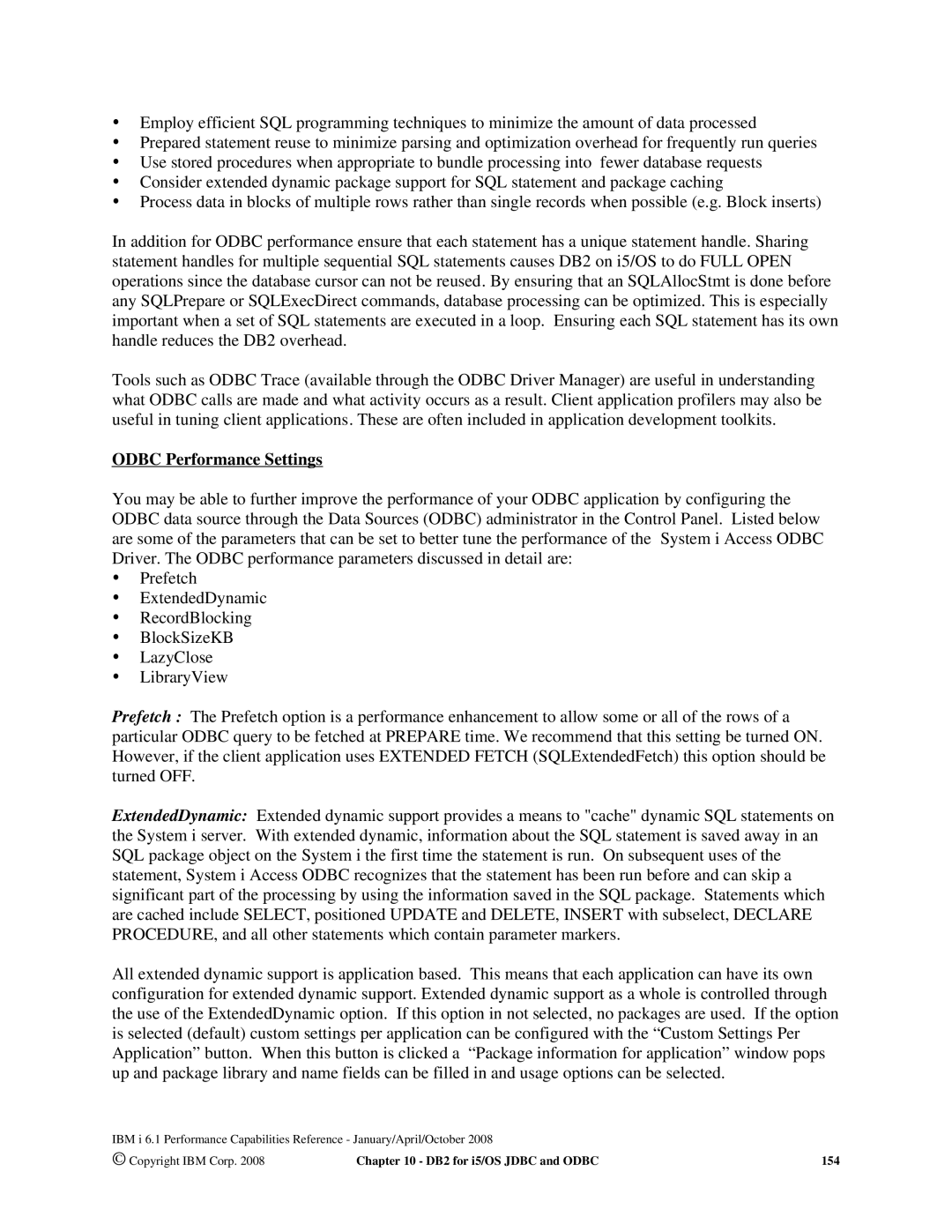 Intel AS/400 RISC Server, 170 Servers, 7xx Servers manual Odbc Performance Settings 