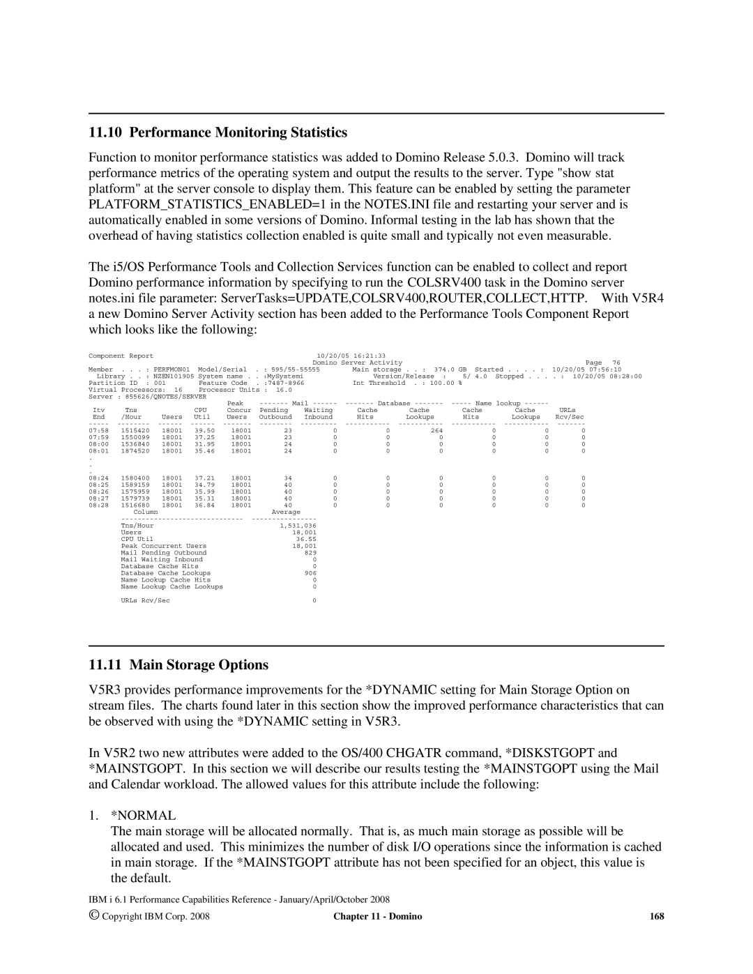 Intel 170 Servers, AS/400 RISC Server, 7xx Servers manual Performance Monitoring Statistics, Main Storage Options 