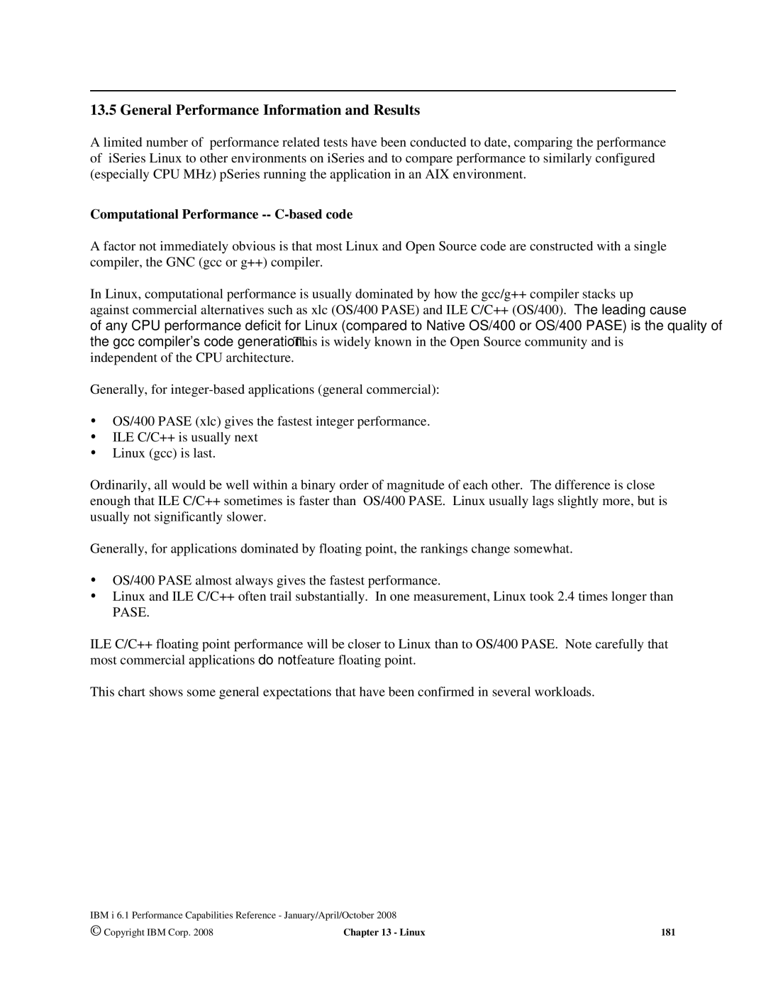 Intel AS/400 RISC Server manual General Performance Information and Results, Computational Performance -- C-based code 