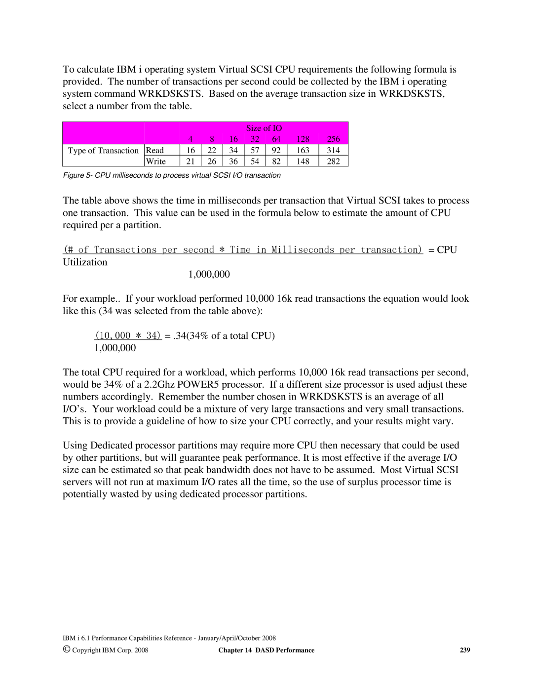 Intel 7xx Servers, 170 Servers, AS/400 RISC Server manual CPU milliseconds to process virtual Scsi I/O transaction 