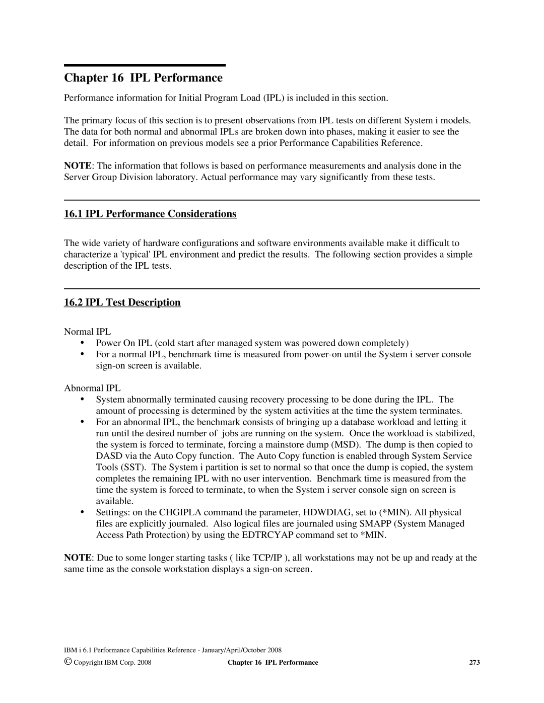 Intel 170 Servers, AS/400 RISC Server, 7xx Servers manual IPL Performance Considerations, IPL Test Description 