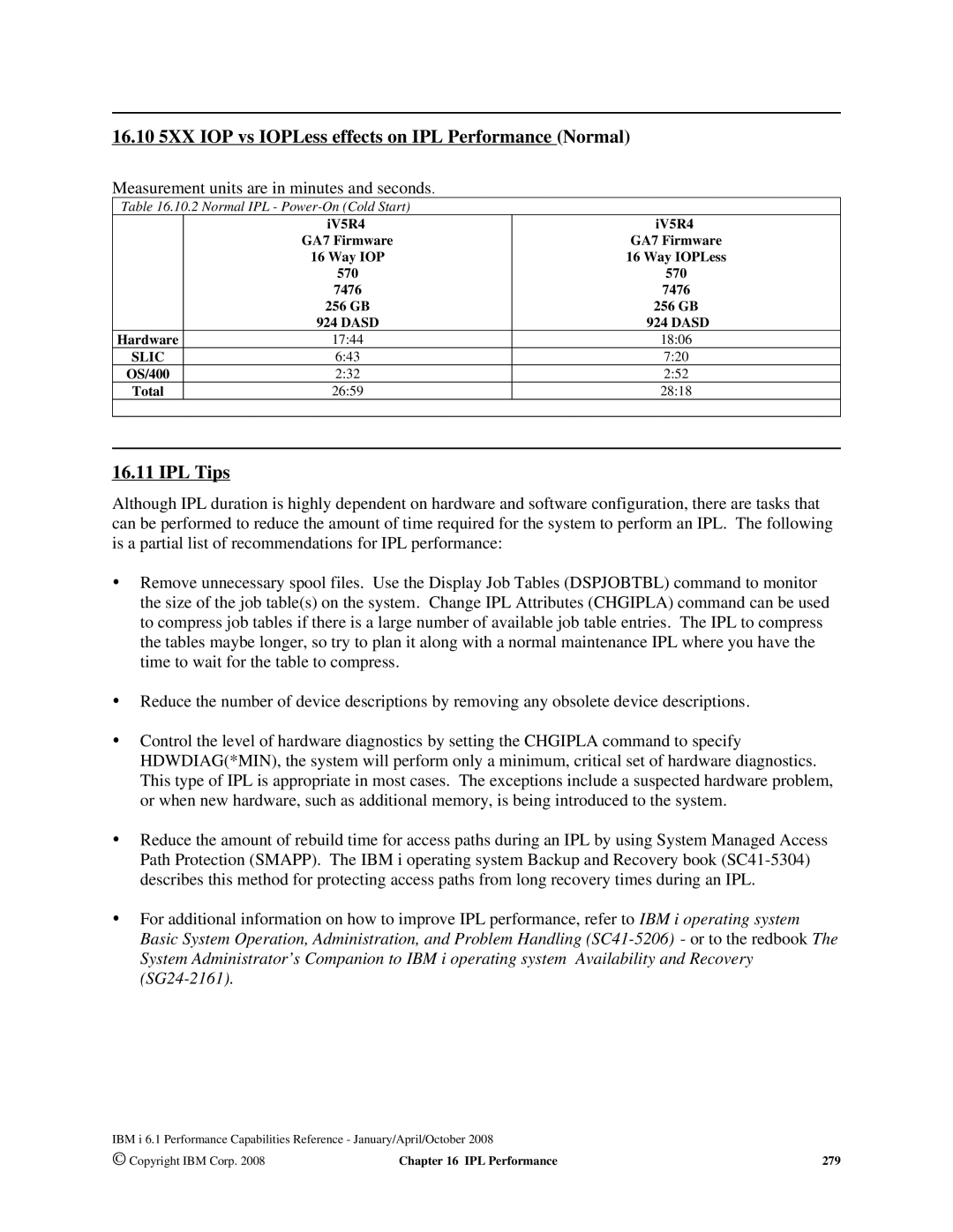 Intel 170 Servers, AS/400 RISC Server, 7xx Servers 16.10 5XX IOP vs IOPLess effects on IPL Performance Normal, IPL Tips 