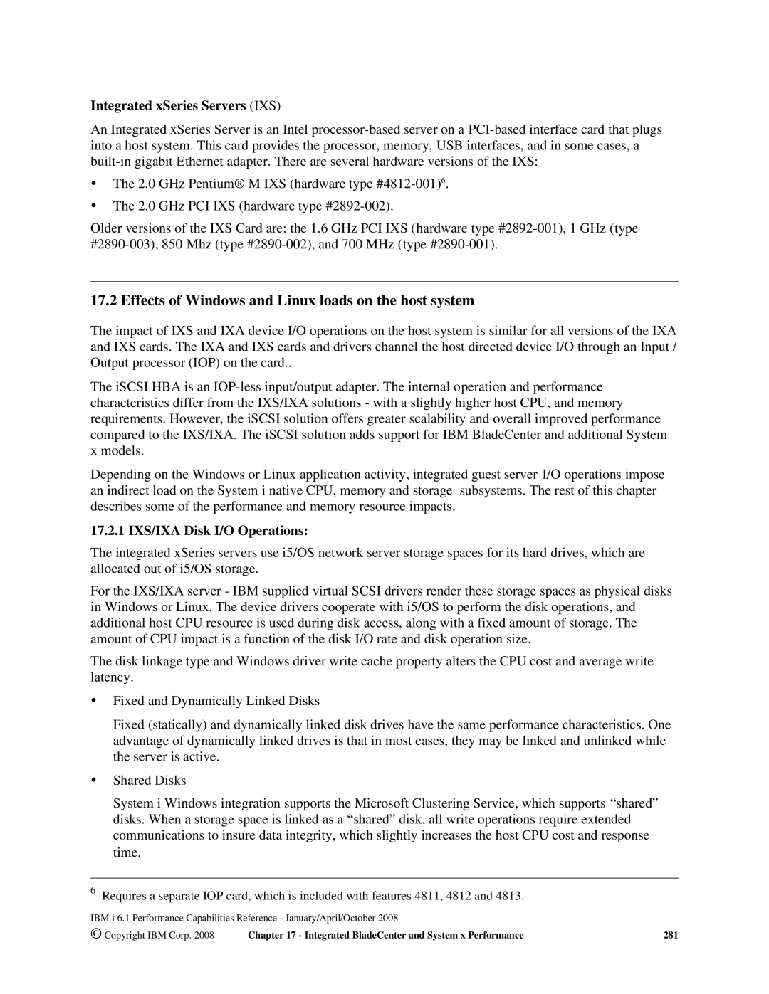 Intel 7xx Servers, 170 Servers manual Effects of Windows and Linux loads on the host system, Integrated xSeries Servers IXS 