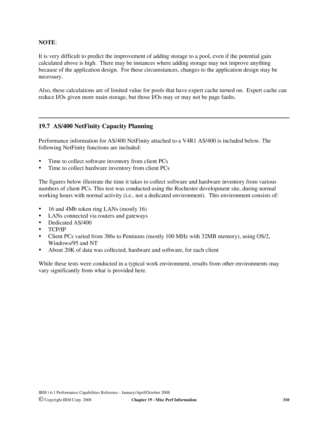 Intel AS/400 RISC Server, 170 Servers, 7xx Servers manual 19.7 AS/400 NetFinity Capacity Planning 