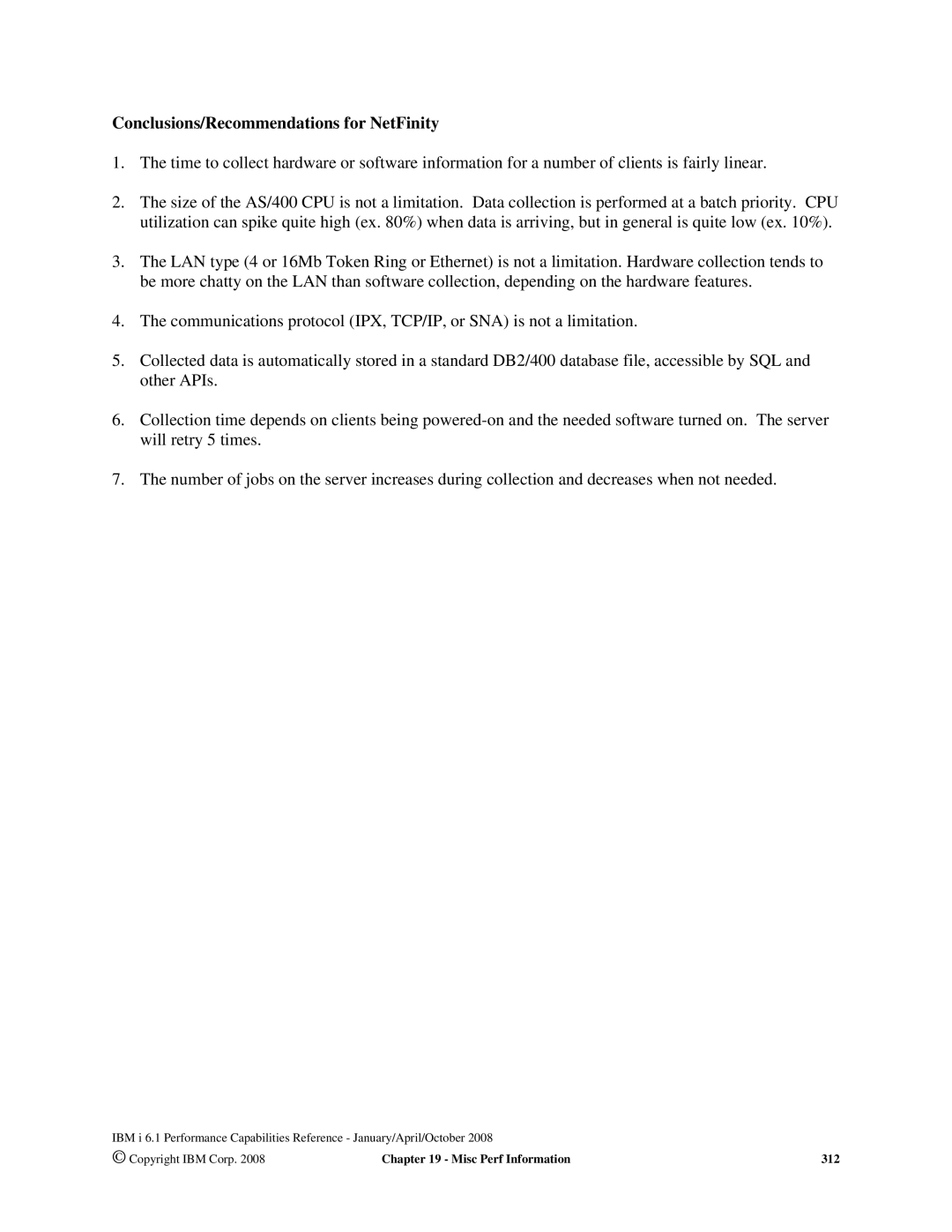 Intel 170 Servers, AS/400 RISC Server, 7xx Servers manual Conclusions/Recommendations for NetFinity 