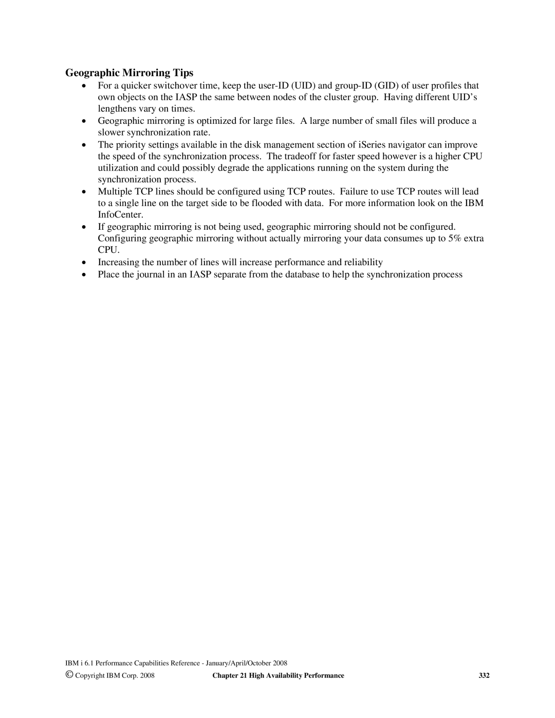 Intel 7xx Servers, 170 Servers, AS/400 RISC Server manual Geographic Mirroring Tips 