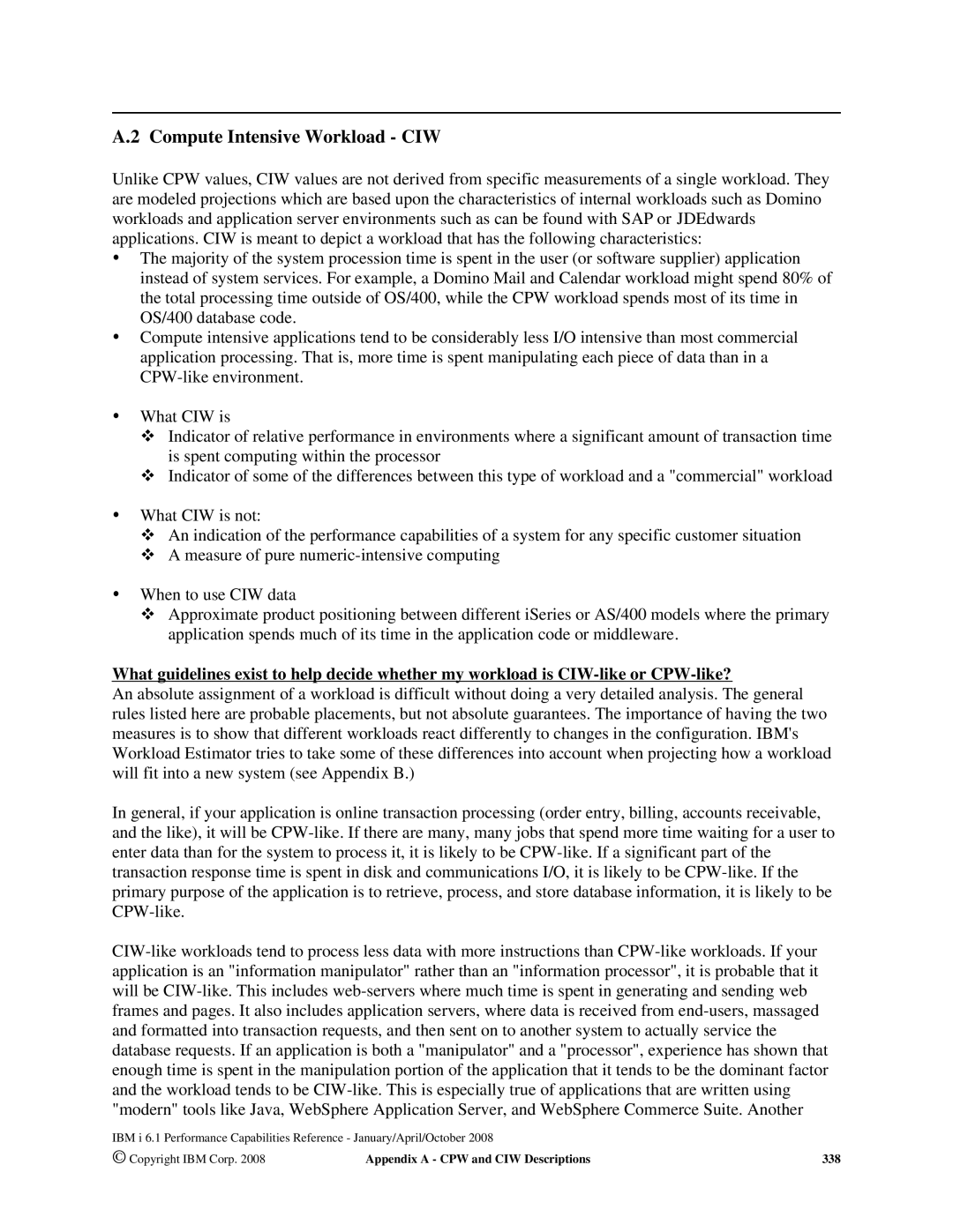 Intel 7xx Servers, 170 Servers, AS/400 RISC Server manual Compute Intensive Workload CIW 