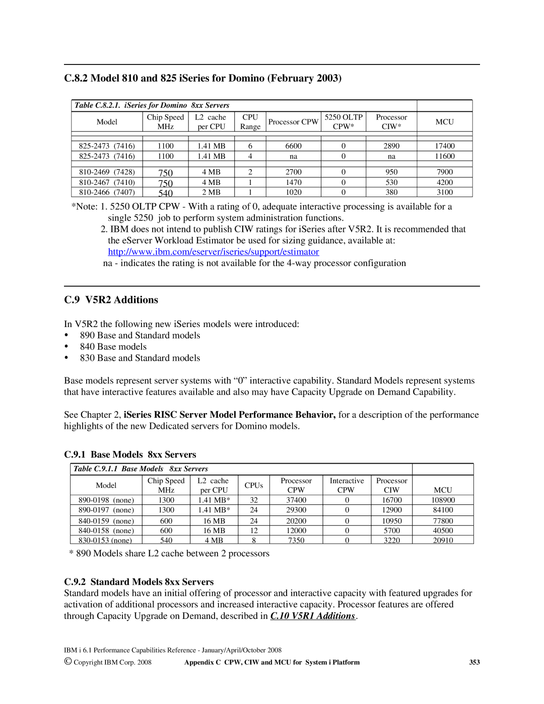 Intel 7xx Servers, 170 Servers Model 810 and 825 iSeries for Domino February, V5R2 Additions, Standard Models 8xx Servers 