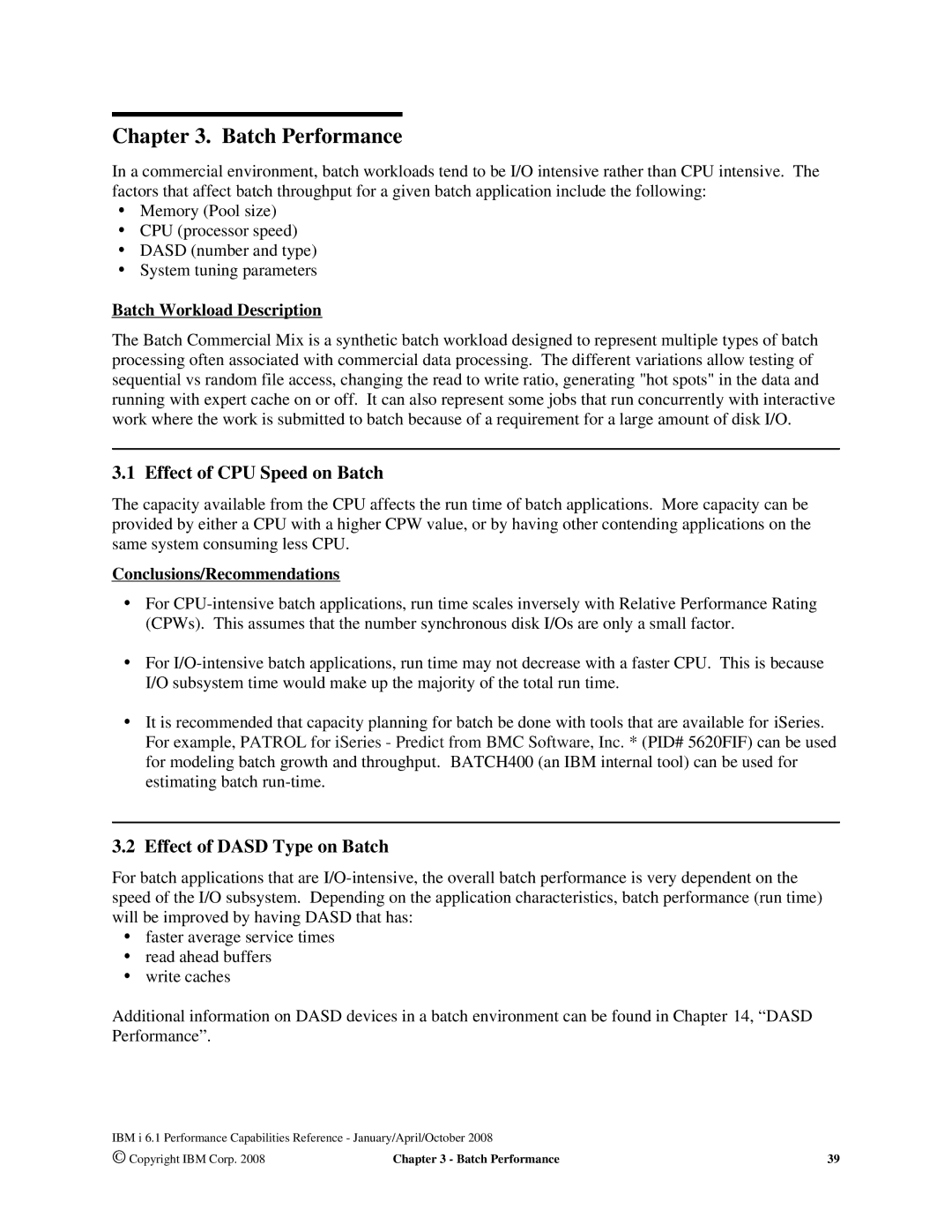 Intel 170 Servers, AS/400 RISC Server manual Batch Performance, Effect of CPU Speed on Batch, Effect of Dasd Type on Batch 