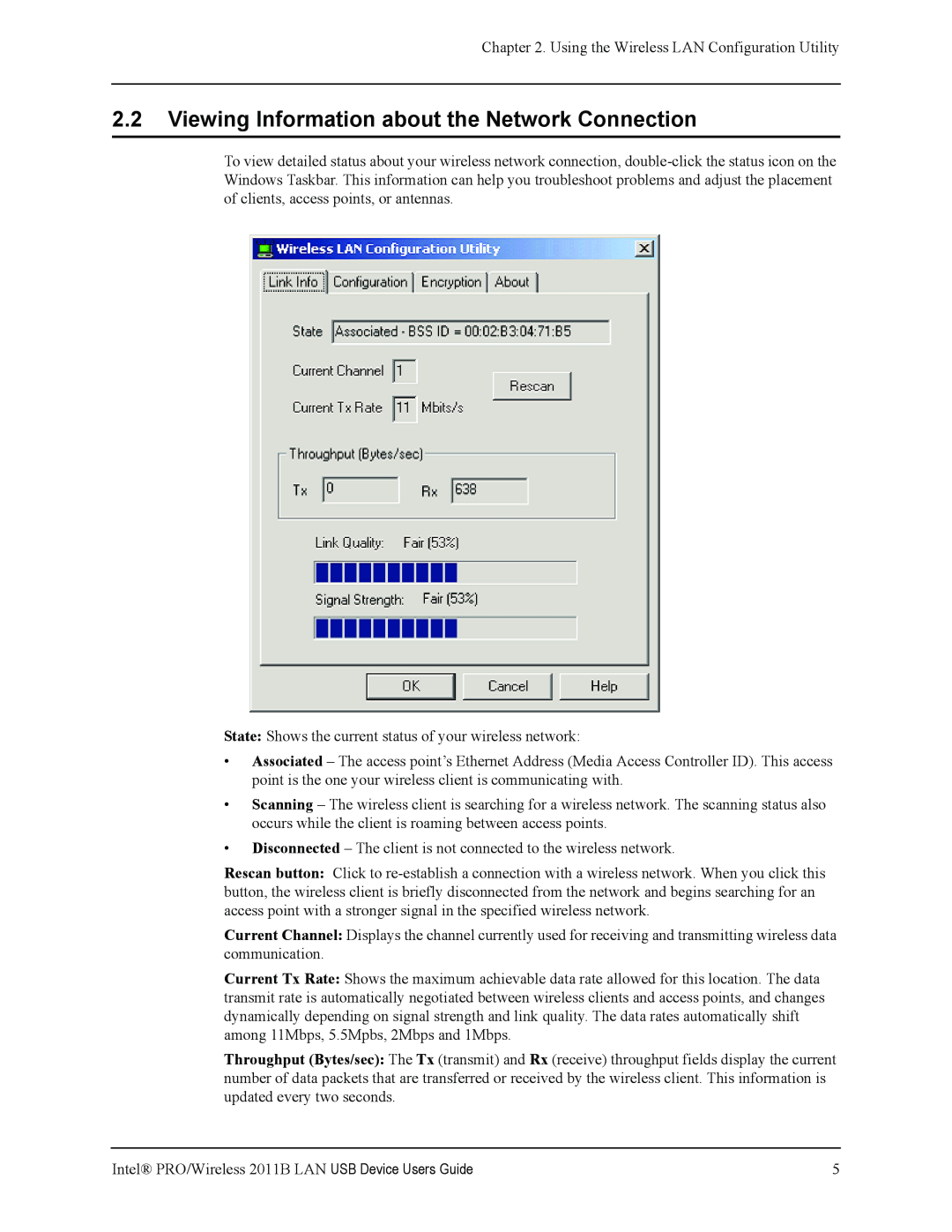 Intel 2011B manual Using the Wireless LAN Configuration Utility 